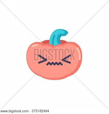 Annoyed Pumpkin Emoticon Flat Icon, Vector Sign, Confounded Pumpkin Face Emoji Colorful Pictogram Is