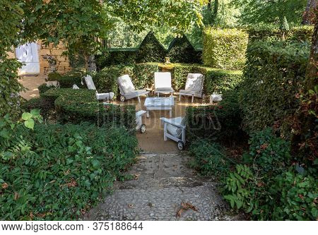 Eyrignac, France - September 2, 2018: The Picturesque Jardins Du Manoir D Eyrignac In Dordogne. Fran