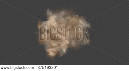 Dust Explosion, Sandstorm, Powder Burs On Transparent Background. Desert Wind With Cloud Of Dust And
