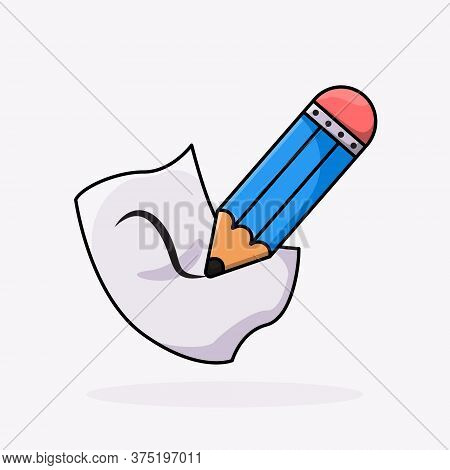 Pencil And Paper In Cute Illustration Isolated