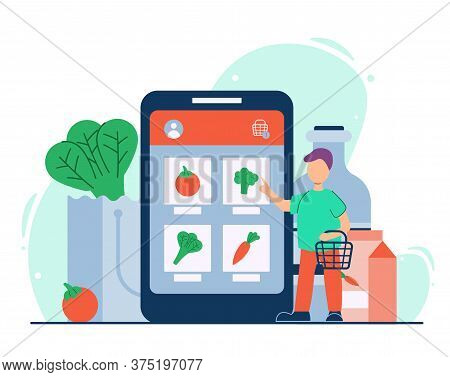 Illustration Online Shop - E Commerce Concept In Flat Design - People Are Shopping For Fruit And Veg