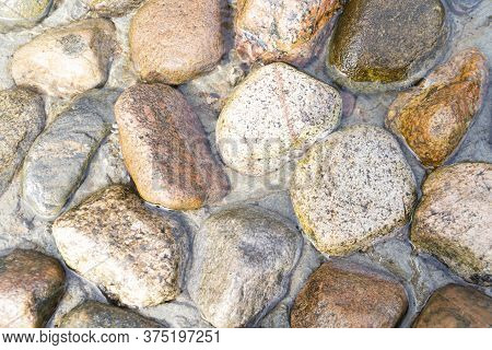 Mountain Stream With Stones. Flowing River With. Spring Running Water Background