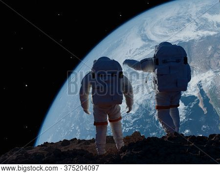 Group of astronauts are on the planet,.