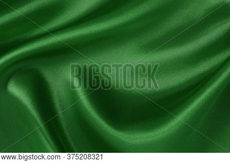 Dark Green Fabric Cloth Texture For Background And Design Art Work, Beautiful Crumpled Pattern Of Si