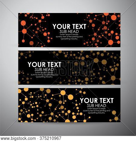 Abstract Science Background With Molecules. Abstract Futuristic Art Wallpaper. Vector Banners Set Ba