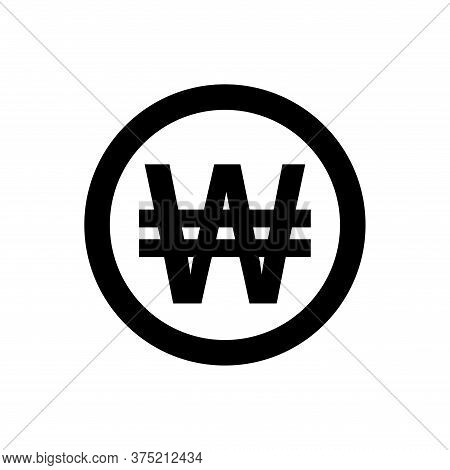 Won Icon Black In Simple Style Isolated On White, Monetary Won Currency Symbol, Korean Won Coin In F