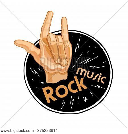 Rock Music Poster. Old School Party. Logo With Hand For Flyer With Poster Or T-shirt Logo, Clothing 