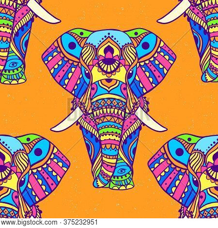 Pattern With Mandala And Elephant. Geometric Circle Element Made In Vector.