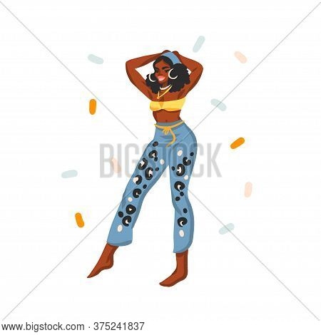 Hand Drawn Vector Flat Abstract Stock Graphic Illustration With Young Happy Black Afro American Beau