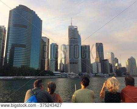 Brisbane, Queensland, Australia - 15th February 2020 : Rear View Of Some People On The Citycat Ferry