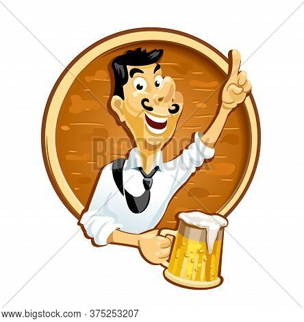 Cheerful Man With A Beer. The Character. Beer. Oktoberfest. Vector Illustration