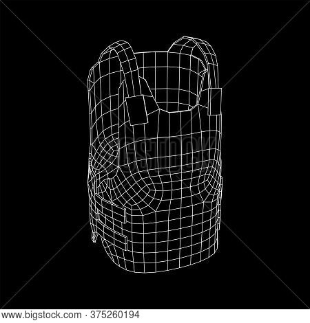 Police Flak Jacket Or Bulletproof Vest. Bullet Proof Concept. Wireframe Low Poly Mesh Vector Illustr