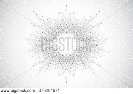 Quantum Computer Technology Concept. Sphere Explosion Background. Deep Learning Artificial Intellige