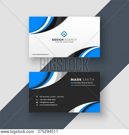 Blue Wavy Dark And Light Business Card Design