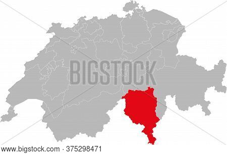 Ticino Canton Isolated On Switzerland Map. Gray Background. Backgrounds And Wallpapers.
