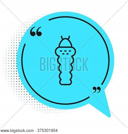 Black Line Larva Insect Icon Isolated On White Background. Blue Speech Bubble Symbol. Vector