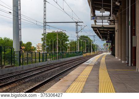 15 July 2019 Istanbul / Turkey Marmaray Train Station Yellow Way