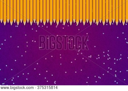 Illustration Yellow 2b Pencil With Eraser School Border With Purple Sparkle Material 3d Illustration