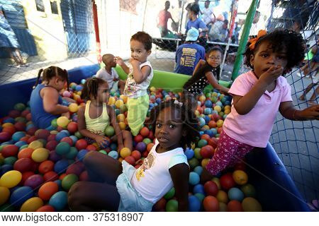 Salvador, Bahia / Brazil - October 15, 2017: Children Play In Pool During Children's Day Party Held 