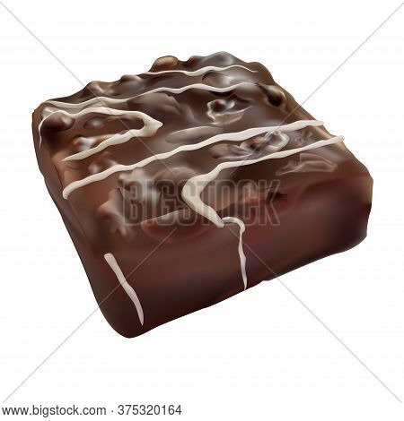 Realistic Glazed Chocolate Cake Isolated On A White Background. Chocolate Candy With Nuts Stock Vect