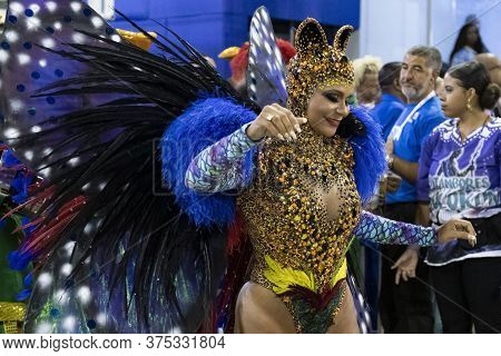 Rio, Brazil - February 22, 2020: Parade Of The Samba School Academicos Do Sossego, At The Marques De