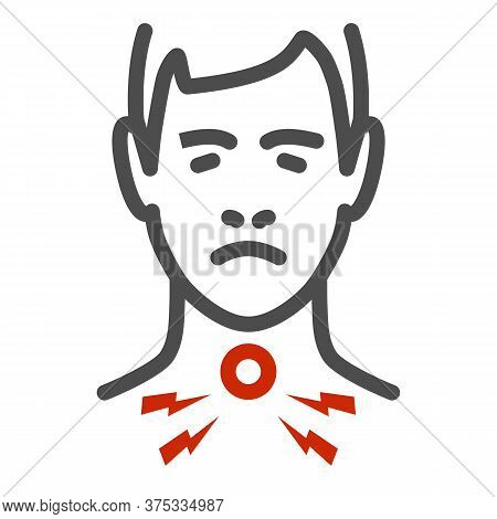 Sore Throat Line Icon, Healthcare Concept, Man Feel Pain In Throat Sign On White Background, Painful