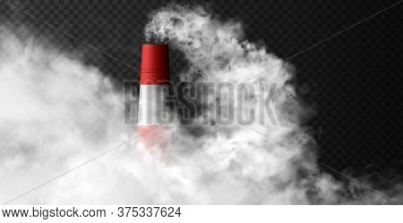 One Factory Stack With A Dense Smoke Floating From It Isolated On The Dark Transparent Background. H