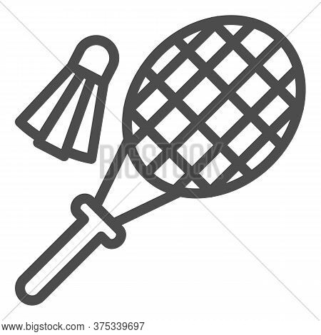 Racket And Shuttlecock Line Icon, Summer Sport Concept, Badminton Sign On White Background, Badminto