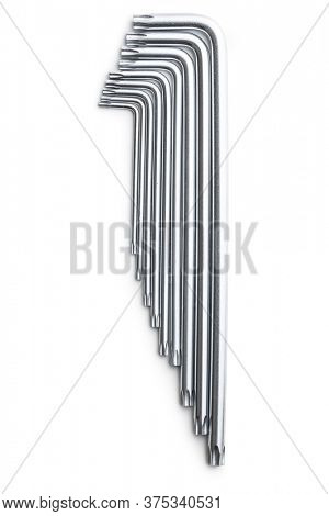 Metal torx screwdrivers isolated on white background.
