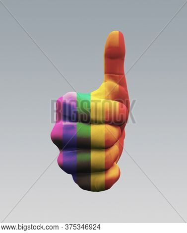 Rainbow Thumbs Up. 3D rendering