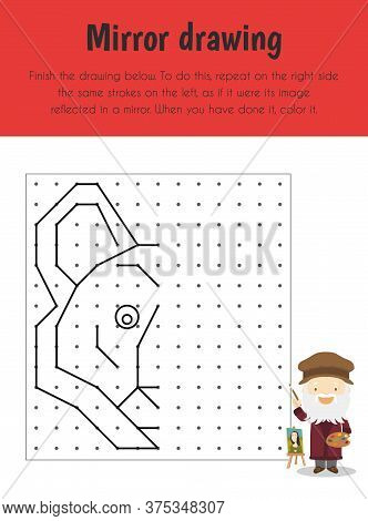 Mirror Drawing Educational Sheet. Primary Module For Spacial Understanding. 5-6 Years Old. Education