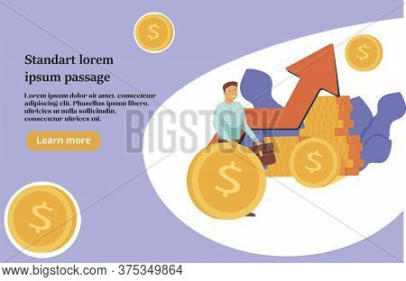 Happy Businessman Earning Money Flat Vector Illustration. Cartoon Millionaire Or Banker Holding Huge