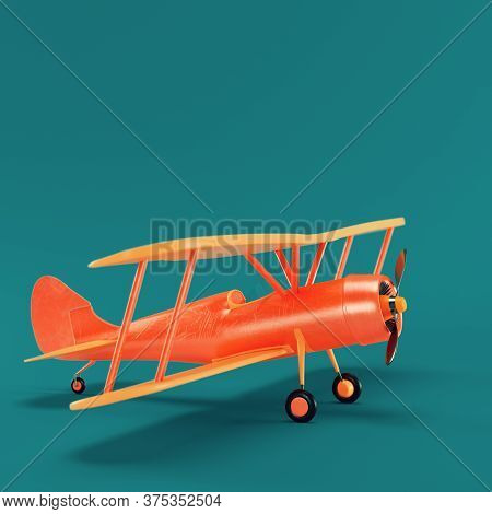 Toy Biplane On Dark Green Background. 3d Render