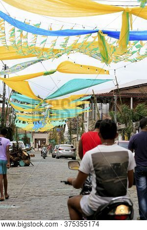 Muritiba, Bahia / Brazil - June 23, 2014: Decoration With Banderolas Is Seen On A Street In The City