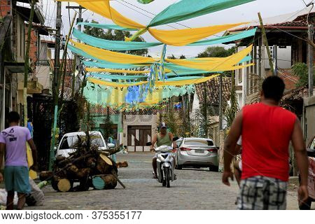 Muritiba, Bahia / Brazil - June 23, 2014: Decoration With Banderolas Is Seen On A Street In The City