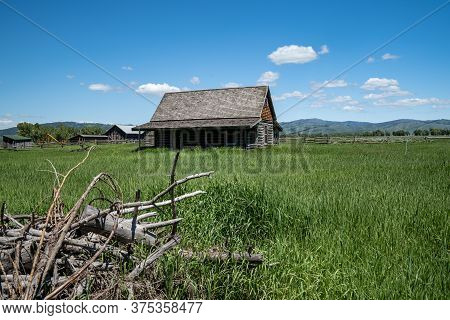 Rustic Building In Morman Row In The Antelope Flats Area Of Grand Teton National Park, With Logs In 