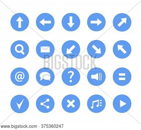 Set Of Vector Illustrations Of Round Icons, Buttons And Icons In Blue