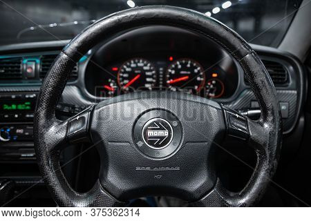 Novosibirsk/ Russia - July 07 2020: Subaru Legacy B4, Salon Of A New Stylish Car, Steering Wheel , D