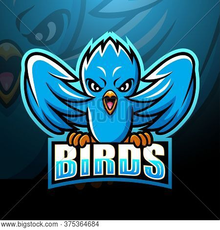 Vector Illustration Of Blue Bird Mascot Esport Logo Design