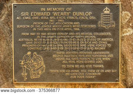 Kanchanaburi, Thailand - January 17, 2020 : Metal Plate For Hellfire Pass Memorial In Kanchanaburi P