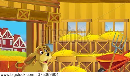Cartoon Scene With Wooden Chicken Coop For Hen And Eggs - Illustration