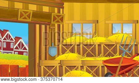 Cartoon Scene With Wooden Chicken Coop For Hen And Eggs - Bright Illustration