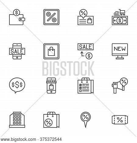 Discount Sale Line Icons Set, Outline Vector Symbol Collection, Linear Style Pictogram Pack. Signs, 