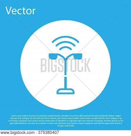 Blue Smart Street Light System Icon Isolated On Blue Background. Internet Of Things Concept With Wir