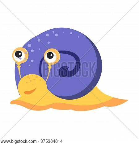 Funny Snail With Blue Cochlea Flat Icon. Book Character, Pet, Gastropod. Mollusk Concept. Illustrati