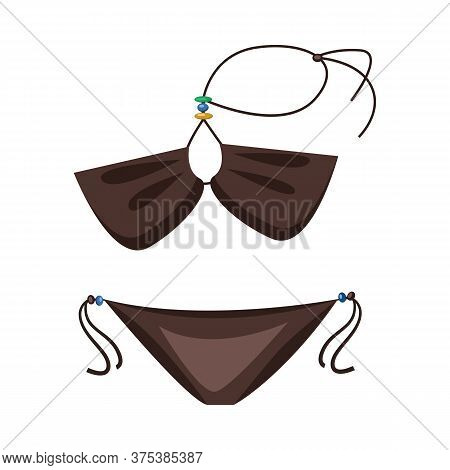 Bikini. Dark Swimsuit With Strings And Beads. Illustration Can Be Used For Topics Like Beach, Pool P