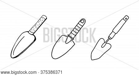 Collection Of Garden Shovels Isolated On A White Background.shovel For Earthworks. A Tool For Diggin