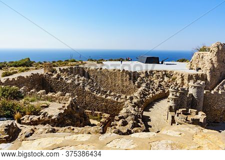 Tourist Attraction. The Gun Battery Of Castillitos In Spain Cartagena, Stone Castle Fortifications.