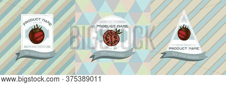 Three Colored Labels With Illustration Of Grilled Tomato Stock Illustration