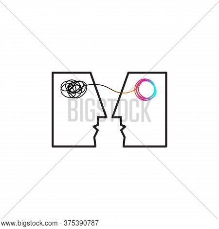 Training Icon, Symbol Of Coaching, Psychological Support, Therapy Logo. Two Abstract Profiles With T